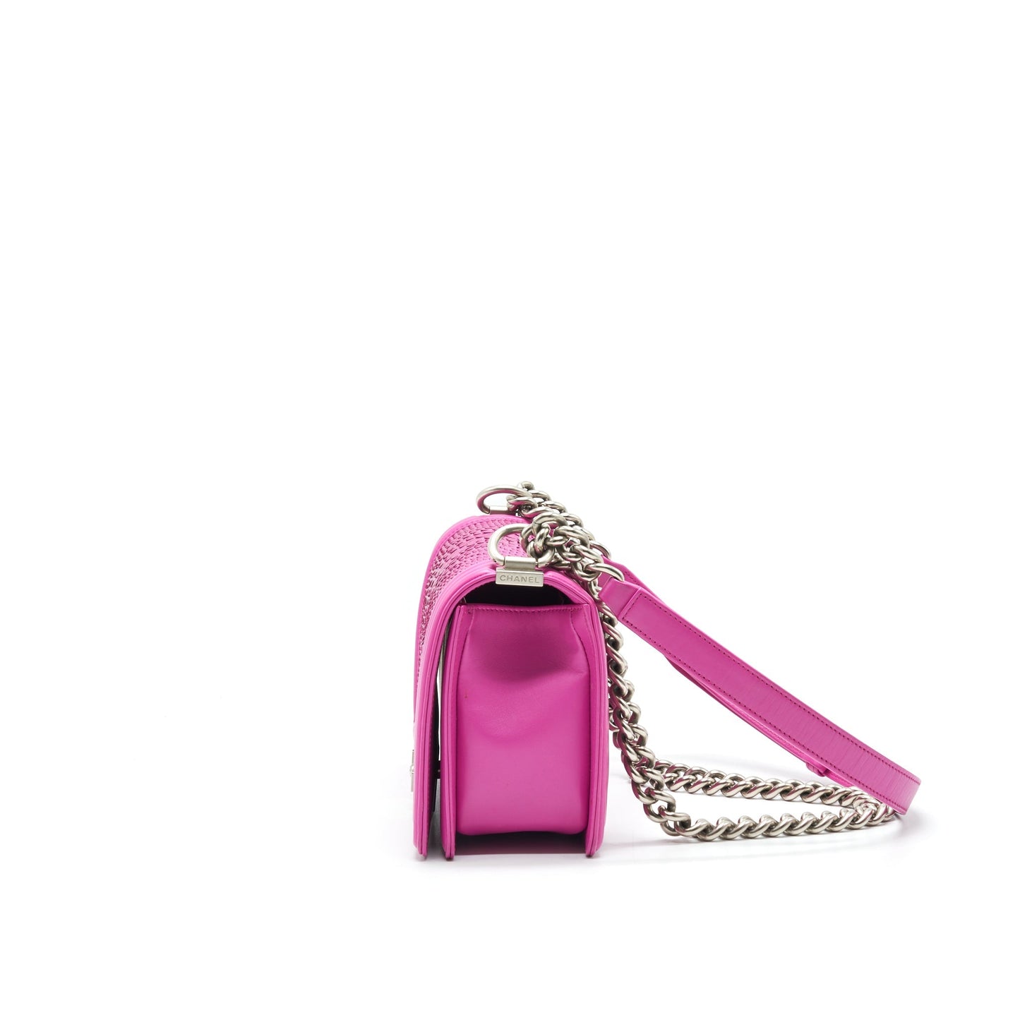 Chanel Medium Le Boy Flap Bag in Python Leather Pink with Brushed