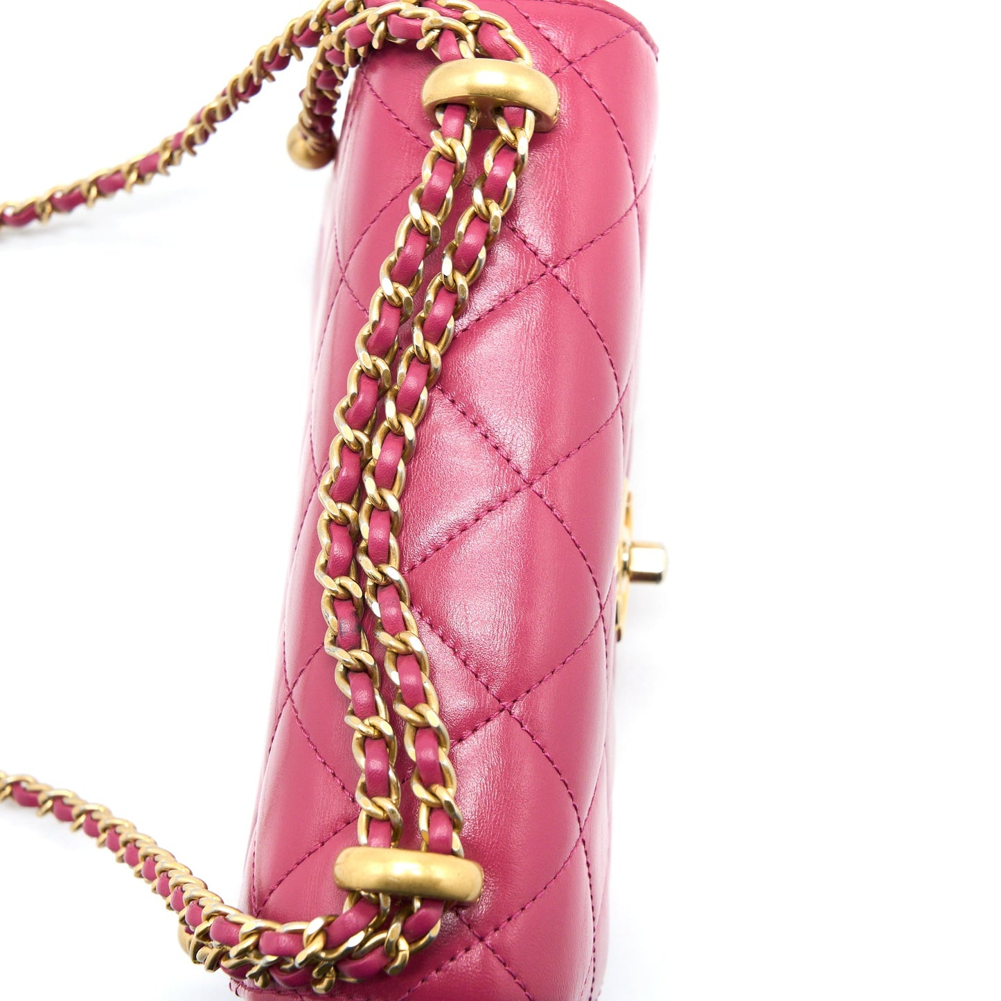 Chanel 21A Small Gold Crush Flap Bag Calfskin Raspberry Pink Brushed  (Microchip)
