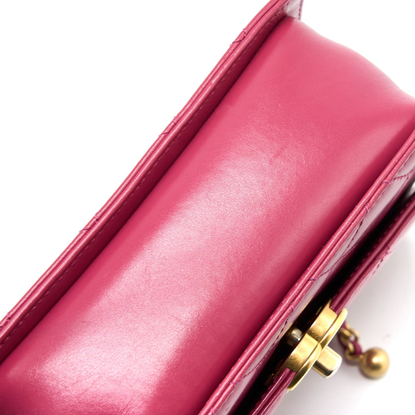 Chanel 21A Small Gold Crush Flap Bag Calfskin Raspberry Pink Brushed  (Microchip)