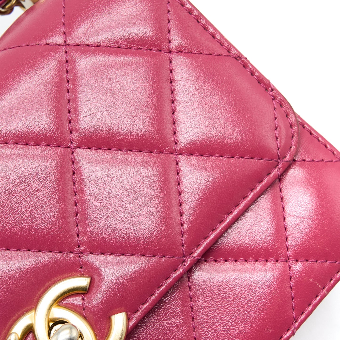 Chanel 21A Small Gold Crush Flap Bag Calfskin Raspberry Pink Brushed  (Microchip)