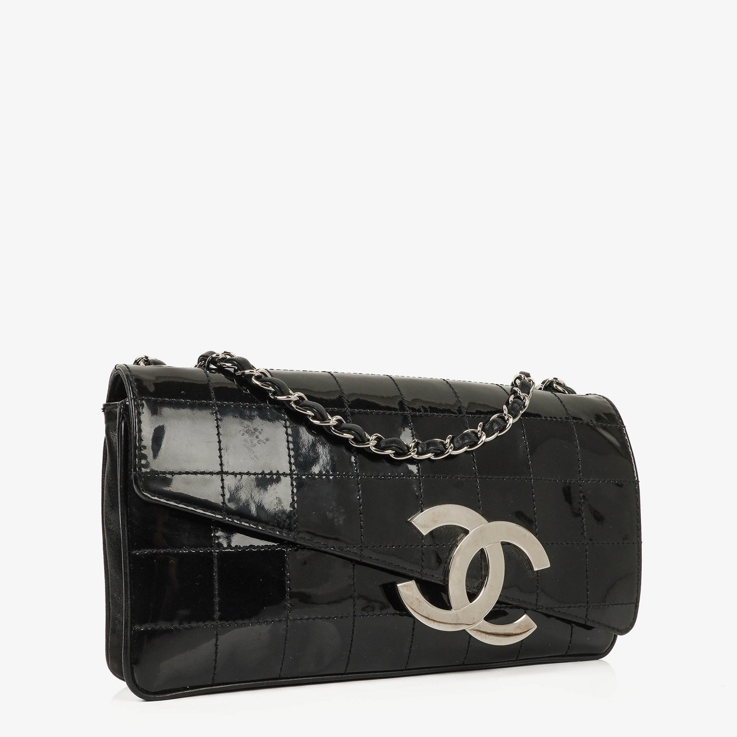 Chanel East West Chocolate Bar CC Patent Leather Shouder Bag Silver-Tone Hardware