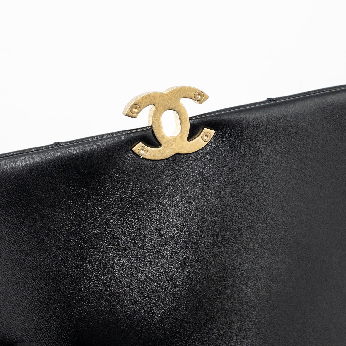 Chanel Quilted Flap Bag Giant Chain Lambskin Black Gold And Black Hardware (microchip)