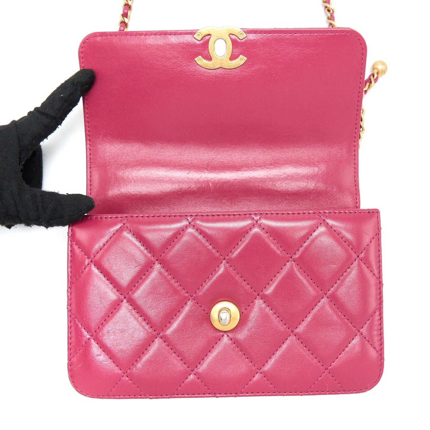 Chanel 21A Small Gold Crush Flap Bag Calfskin Raspberry Pink Brushed  (Microchip)