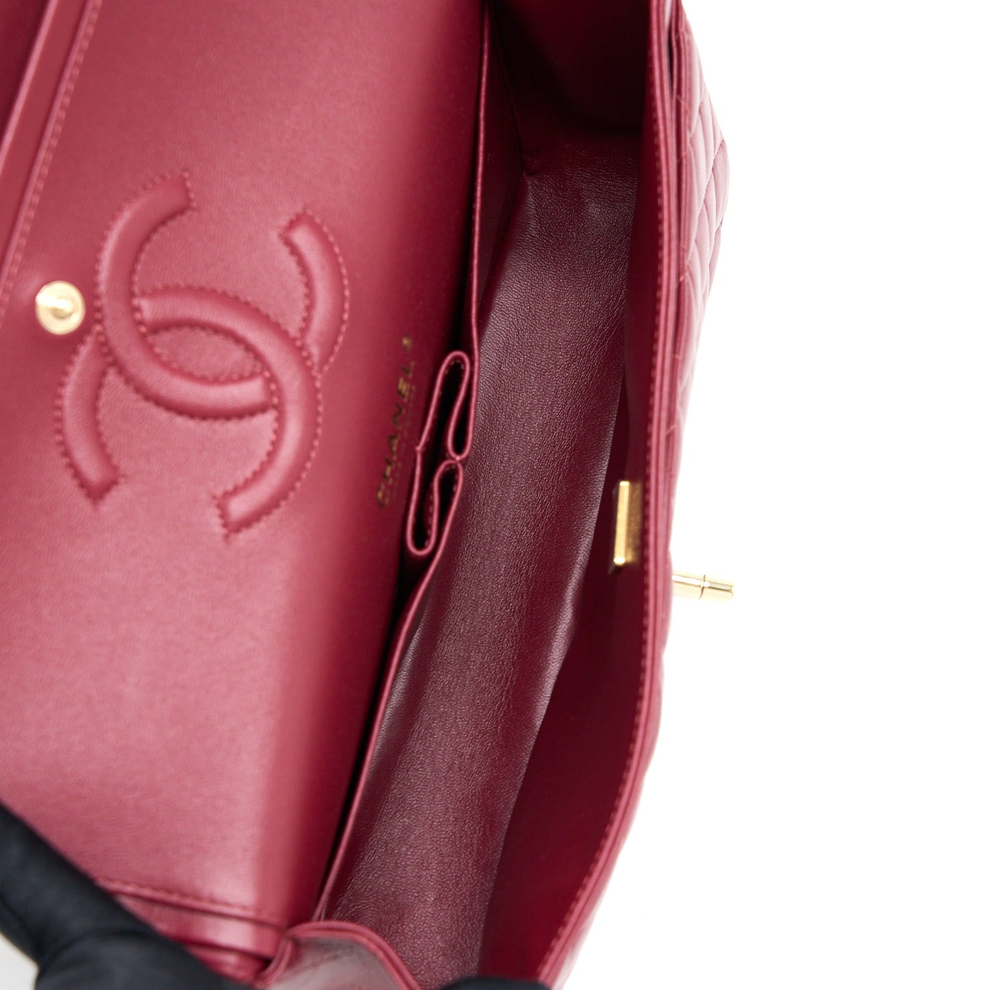 Chanel Medium Classic Flap Bag Lambskin Dark Red L (Microchip)