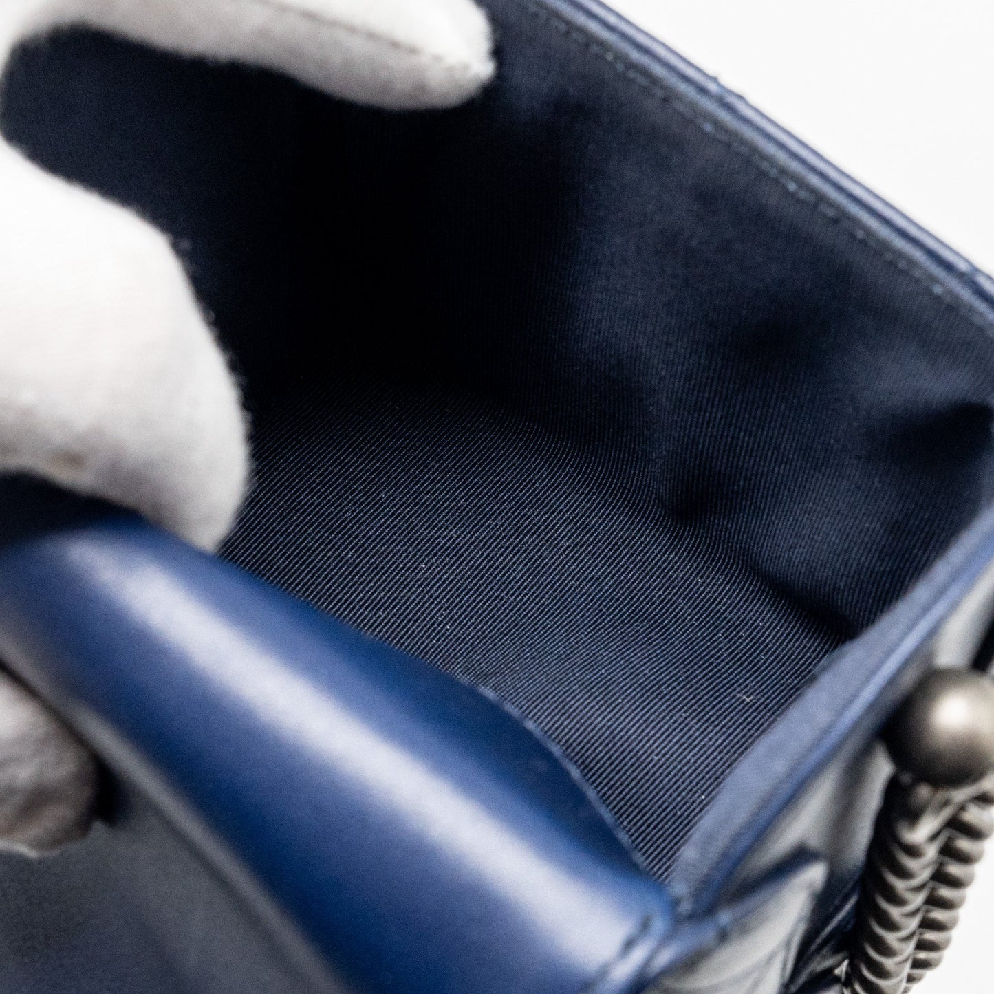 Chanel 20C mini trunk Flap bag Calfskin Navy blue Ruthenium hardware
