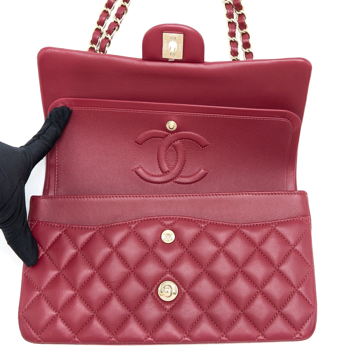 Chanel Medium Classic Flap Bag Lambskin Dark Red L (Microchip)