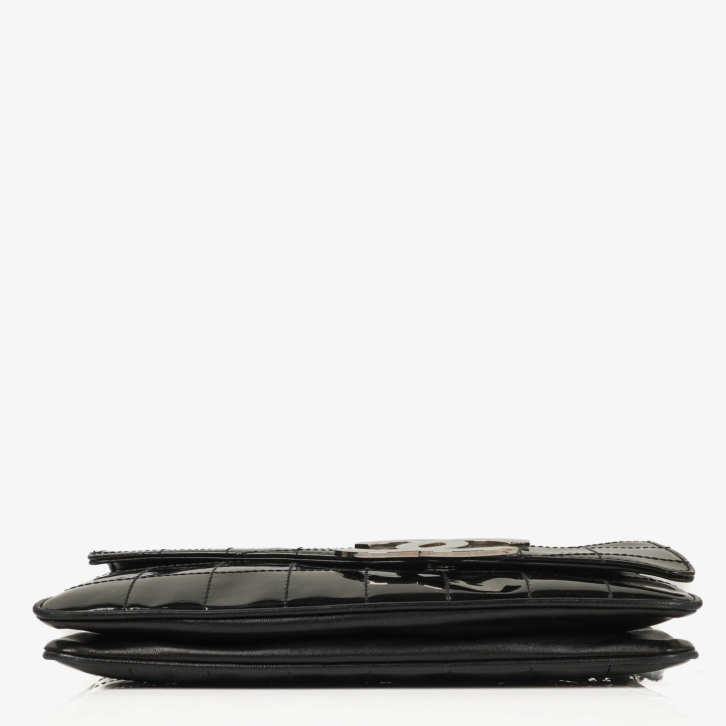Chanel East West Chocolate Bar CC Patent Leather Shouder Bag Silver-Tone Hardware
