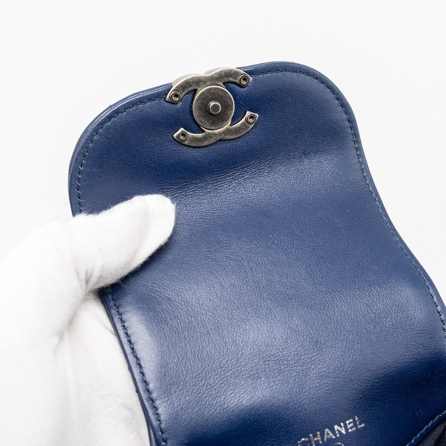 Chanel 20C mini trunk Flap bag Calfskin Navy blue Ruthenium hardware