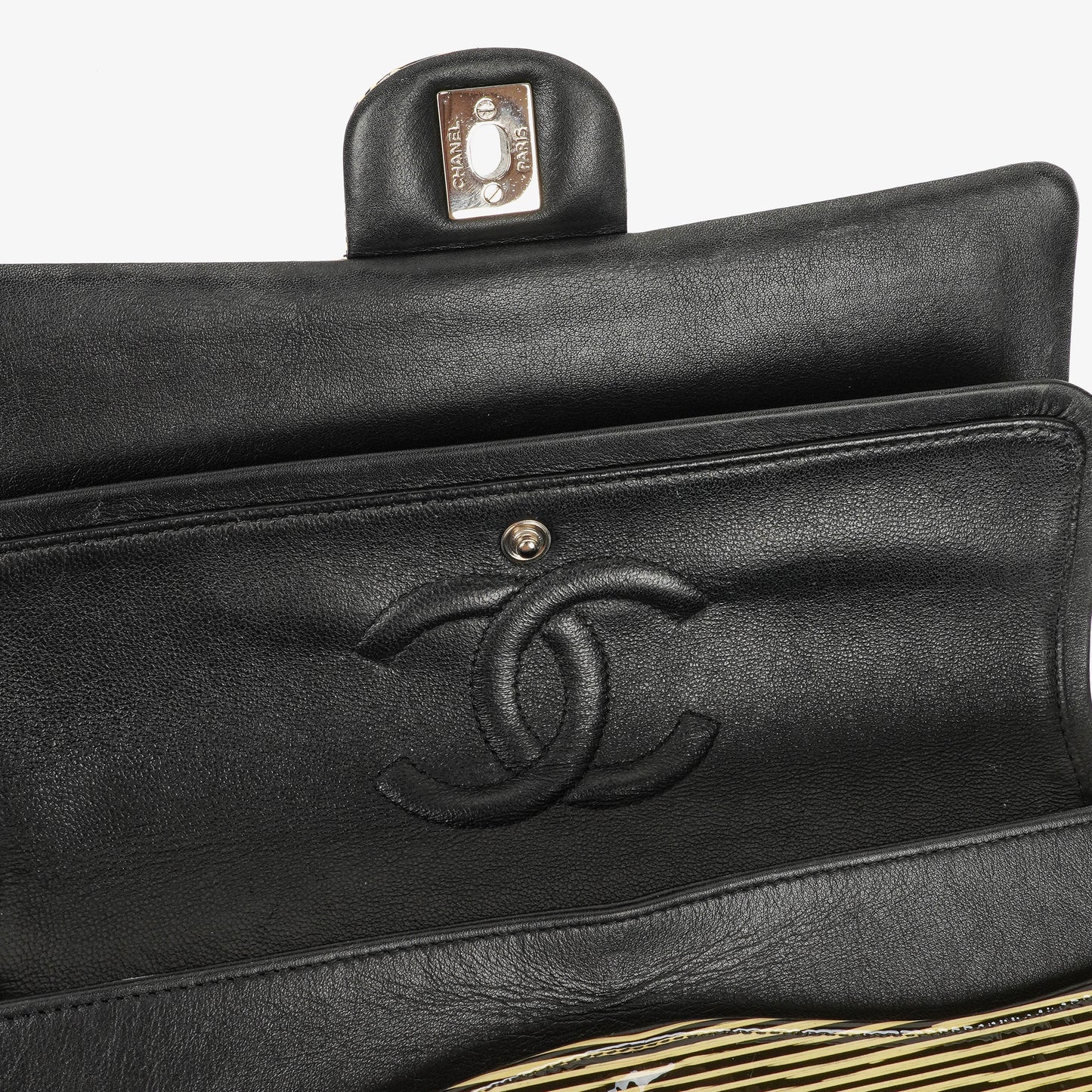 Chanel Timeless Classic Double Flap Bag Stripe Patent Leather And Silver-tone Hardware