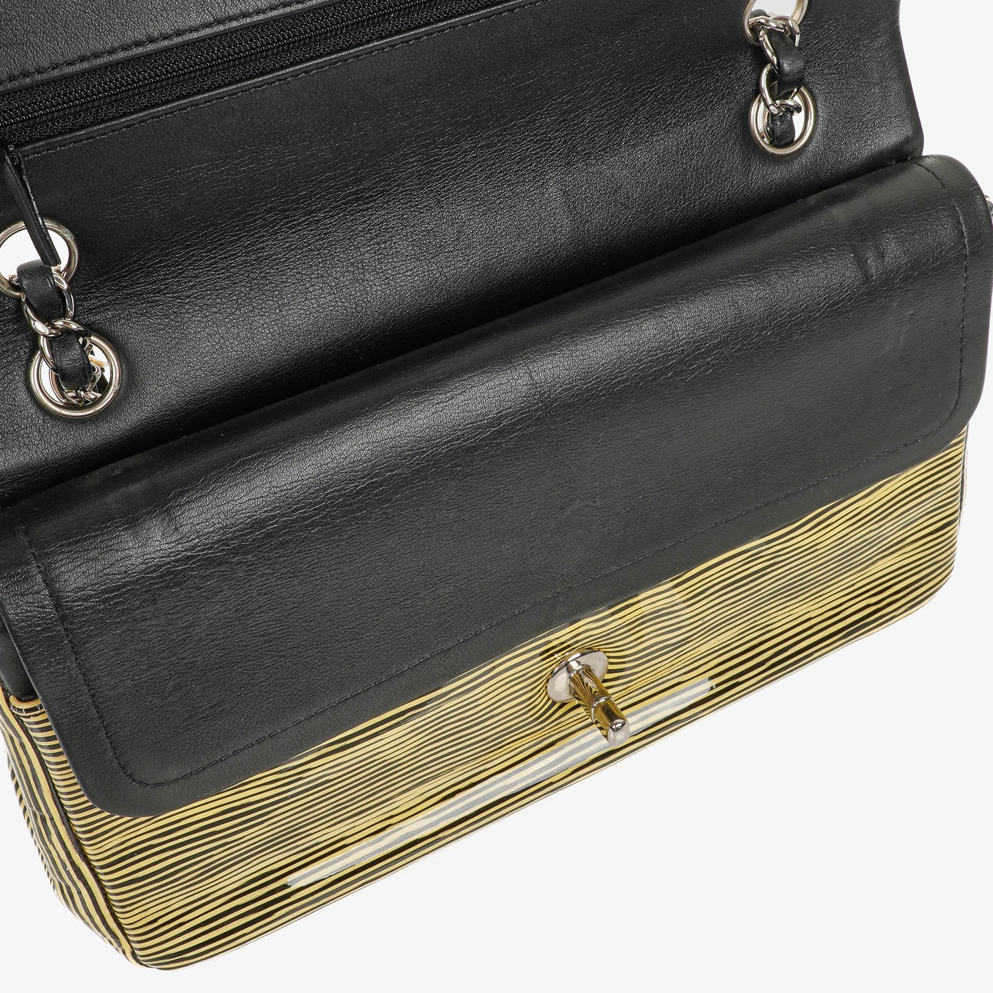 Chanel Timeless Classic Double Flap Bag Stripe Patent Leather And Silver-tone Hardware