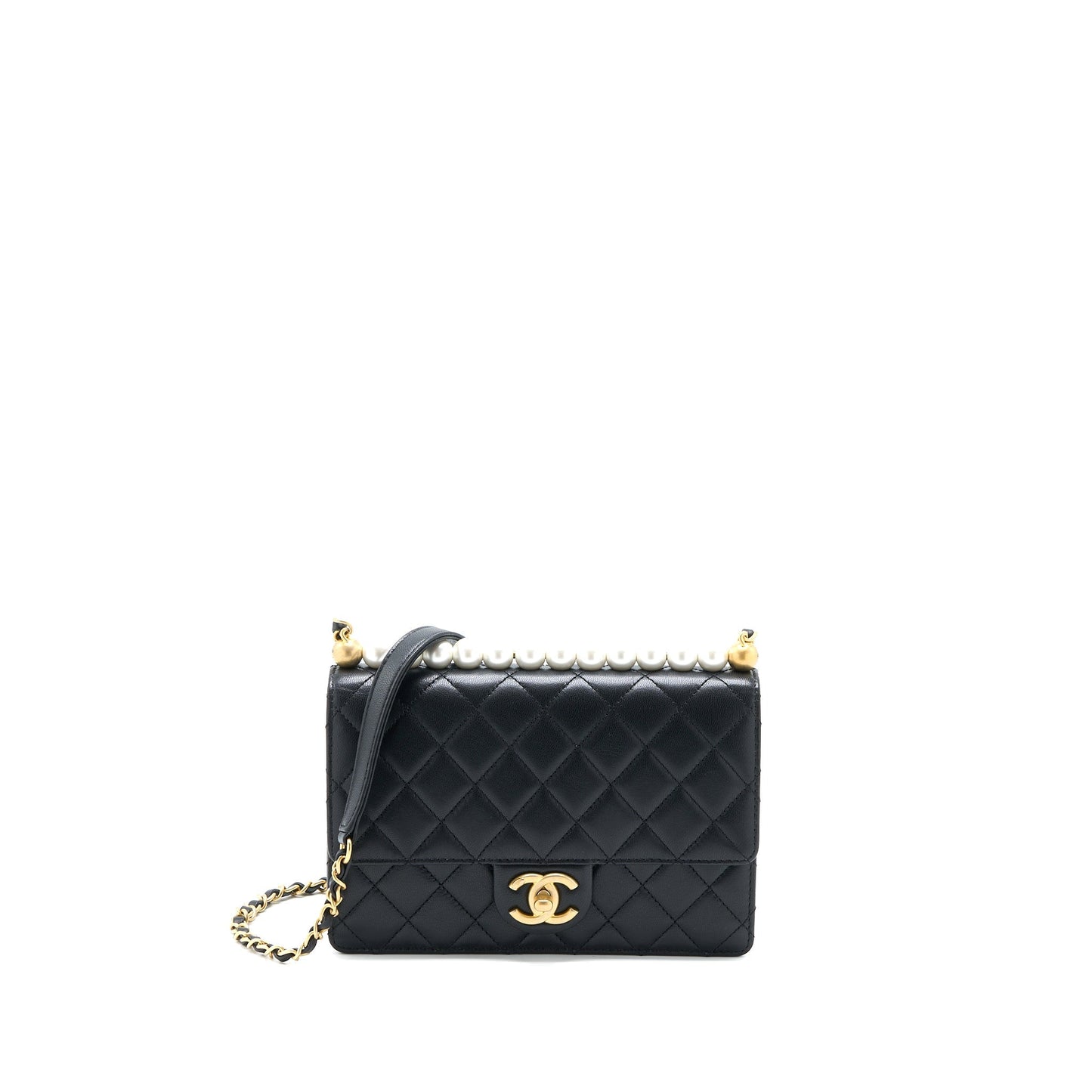 Chanel 20C Pearl Flap Bag Goatskin Black