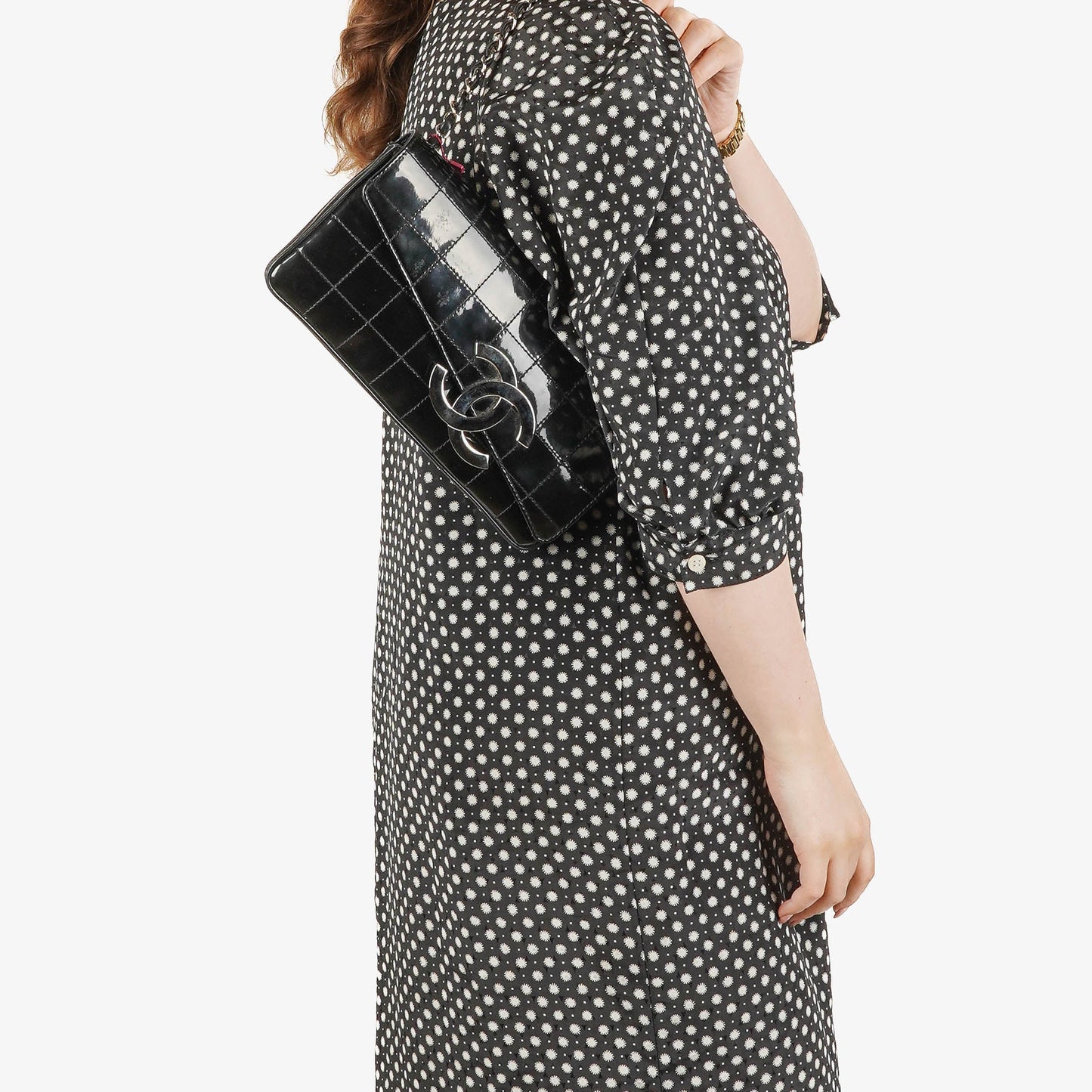 Chanel East West Chocolate Bar CC Patent Leather Shouder Bag Silver-Tone Hardware