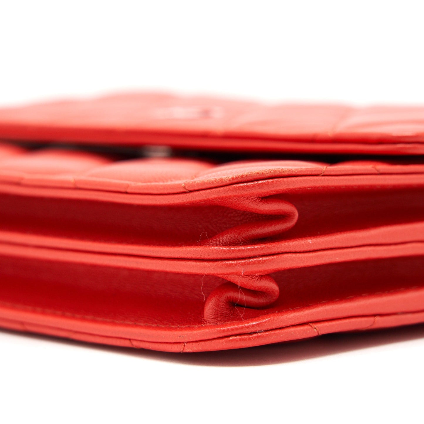 Chanel Square Wallet On Chain Coral Red Lambskin