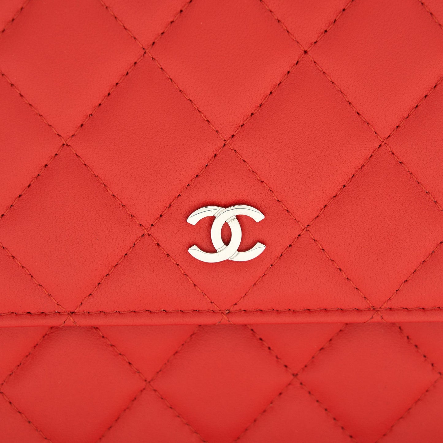 Chanel Square Wallet On Chain Coral Red Lambskin