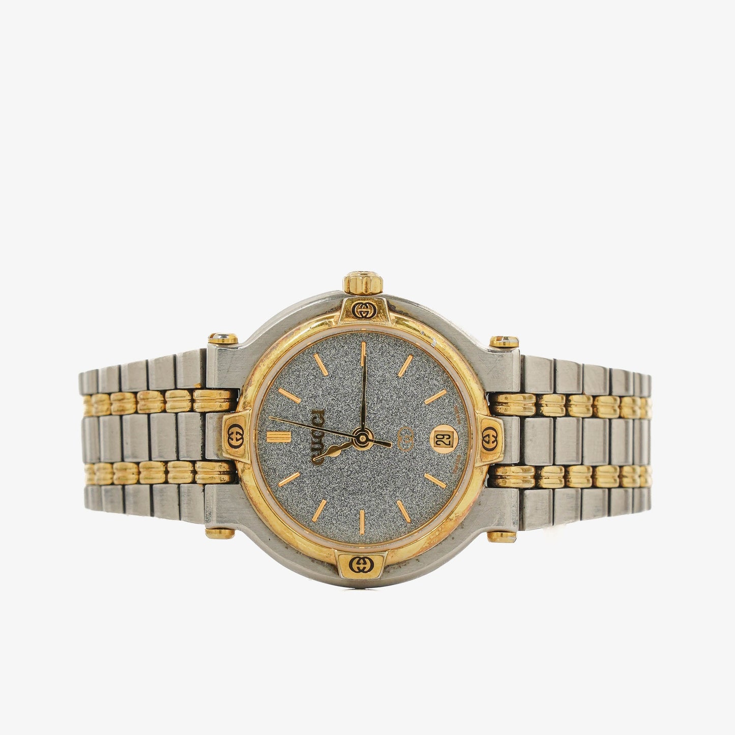 Gucci 9000 Round Stainless Steel Case With Gold-Tone Accents Watch