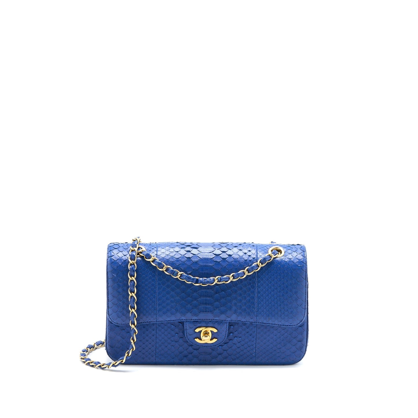 Chanel Medium Classic Double Flap Bag Python Blue