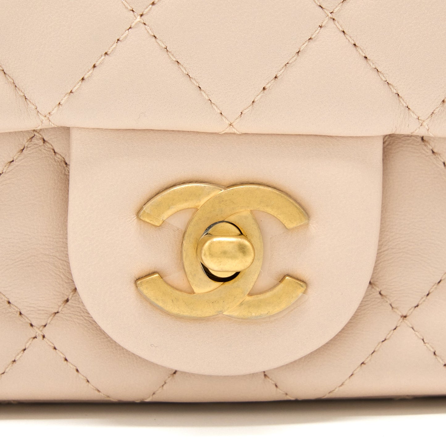 Chanel 22C Pearl Crush Mini Square Flap Bag Lambskin Light Beige