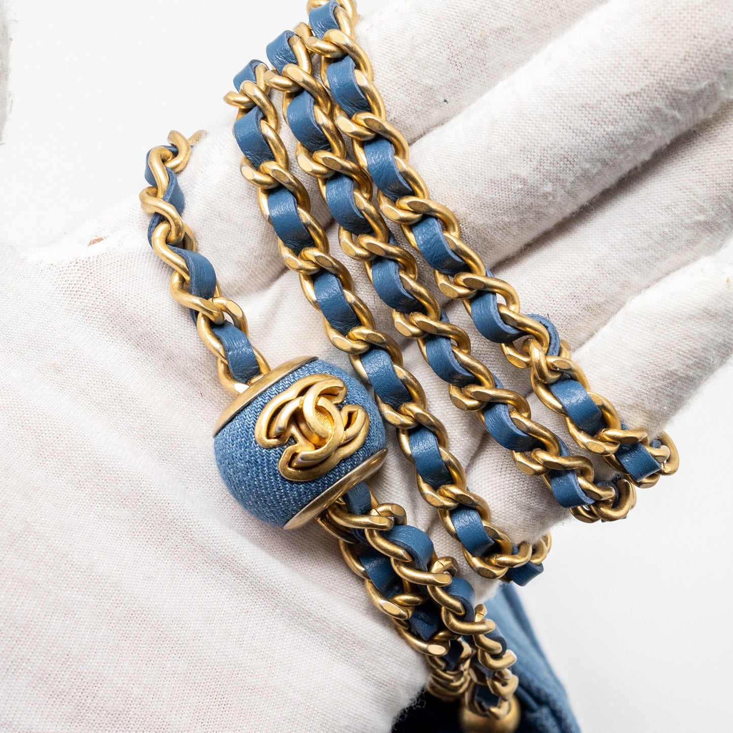 Chanel Pearl Crush Wallet on Chain Denim Blue  (Microchip)