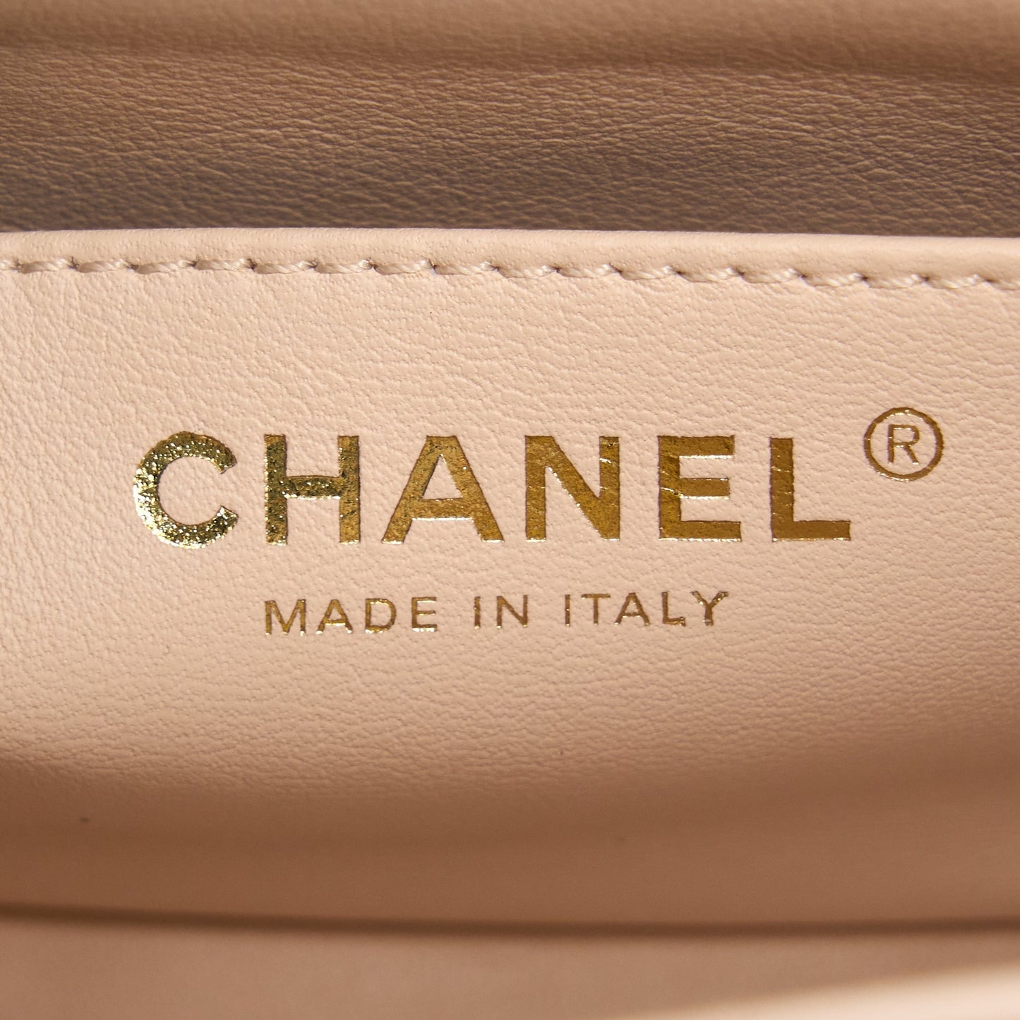 Chanel 22C Pearl Crush Mini Square Flap Bag Lambskin Light Beige