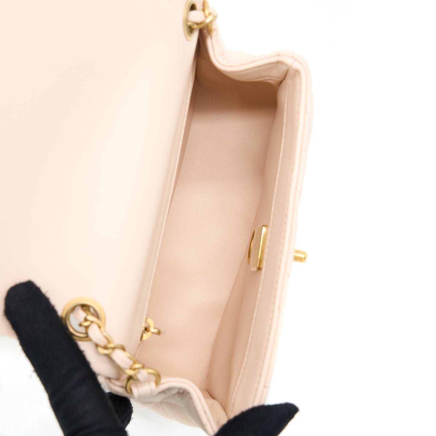 Chanel 22C Pearl Crush Mini Square Flap Bag Lambskin Light Beige
