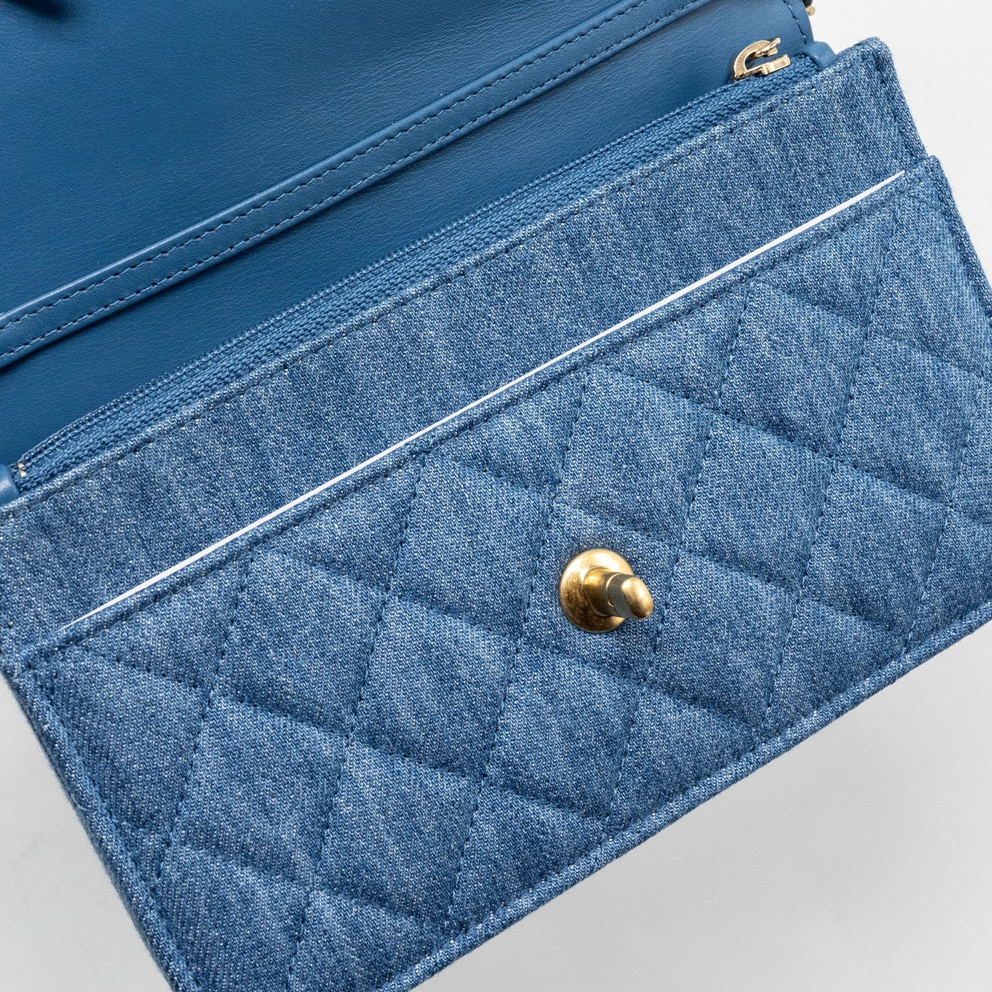 Chanel Pearl Crush Wallet on Chain Denim Blue  (Microchip)
