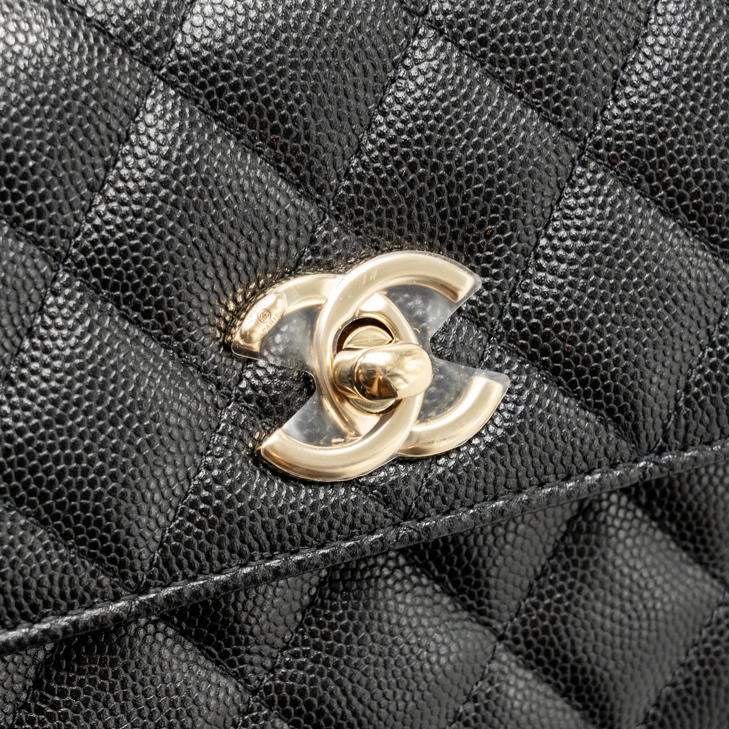 Chanel Coco Handle Clutch with Chain Caviar Black L (Microchip)