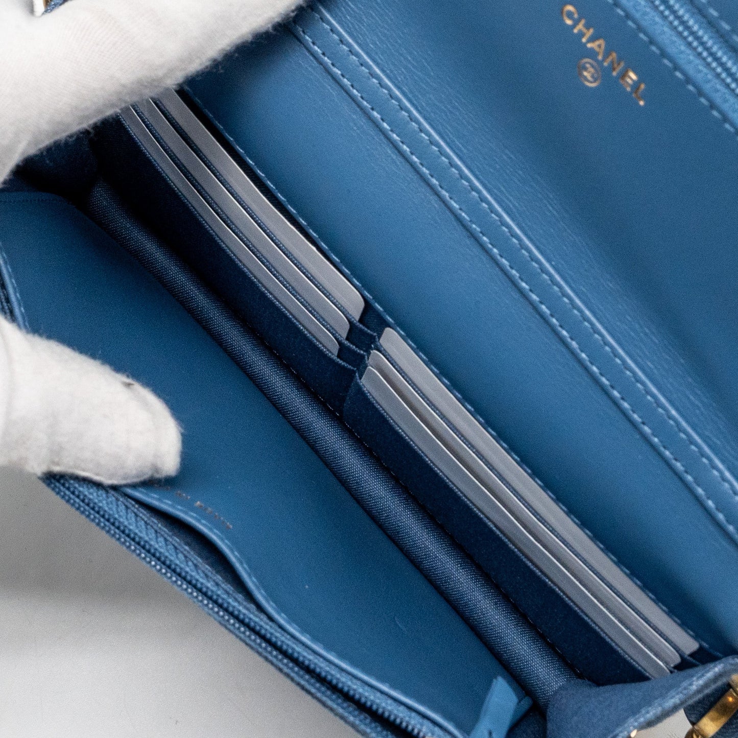 Chanel Pearl Crush Wallet on Chain Denim Blue  (Microchip)