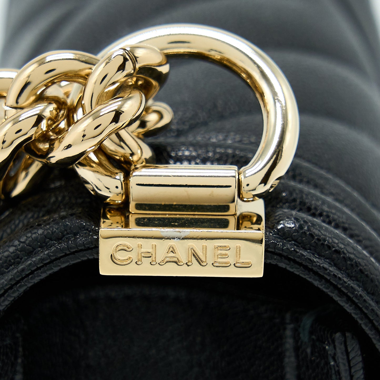 Chanel Small Boy Bag Chevron Caviar Black L