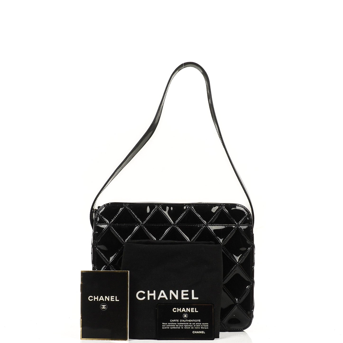 Chanel Diamond Stitch Black Quilted Patent Leather Shoulder Bag