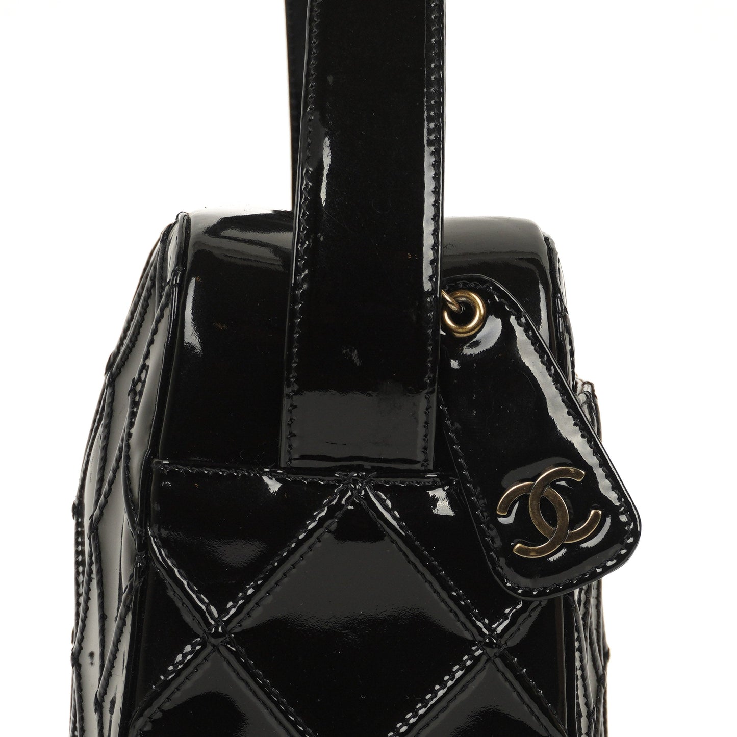 Chanel Diamond Stitch Black Quilted Patent Leather Shoulder Bag