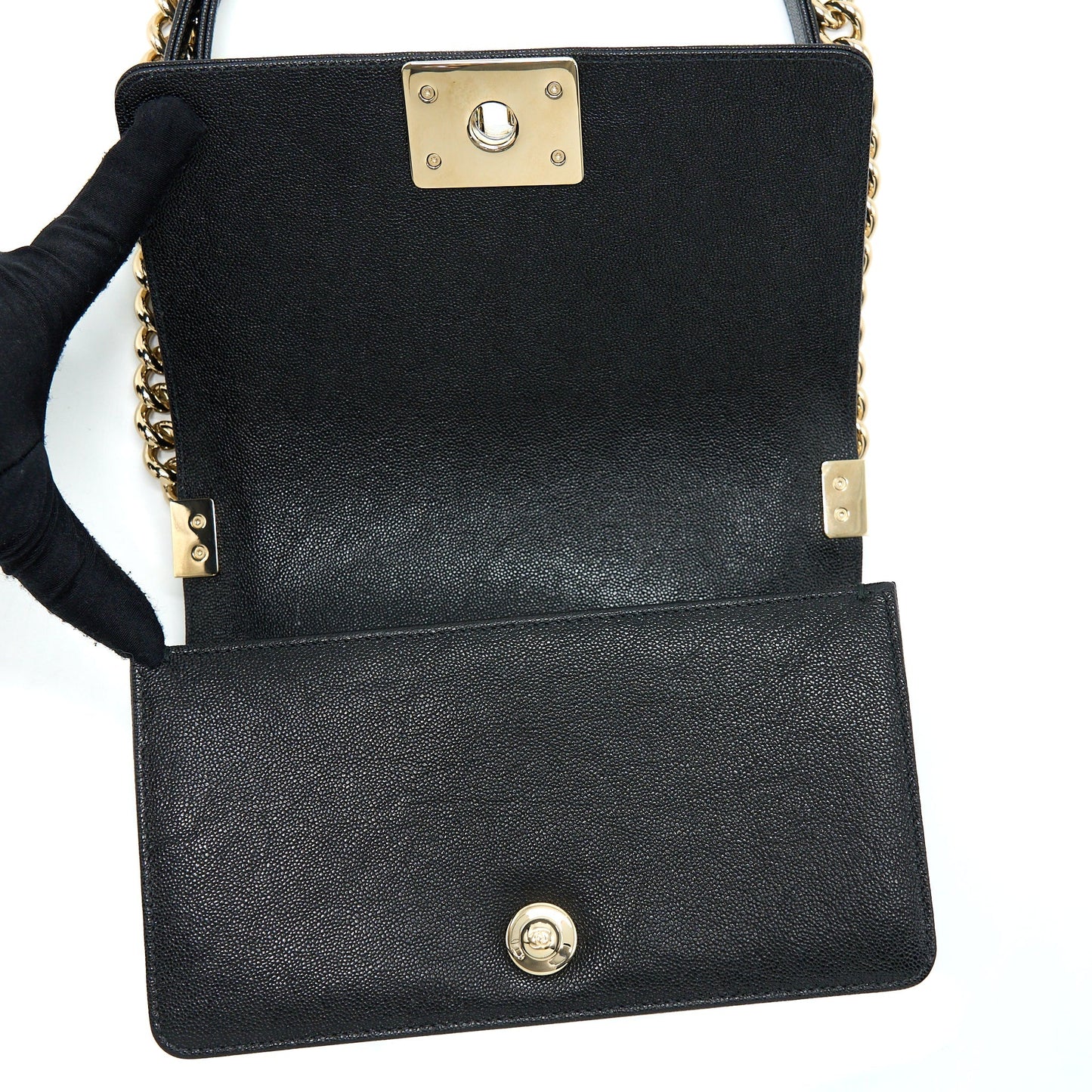 Chanel Small Boy Bag Chevron Caviar Black L
