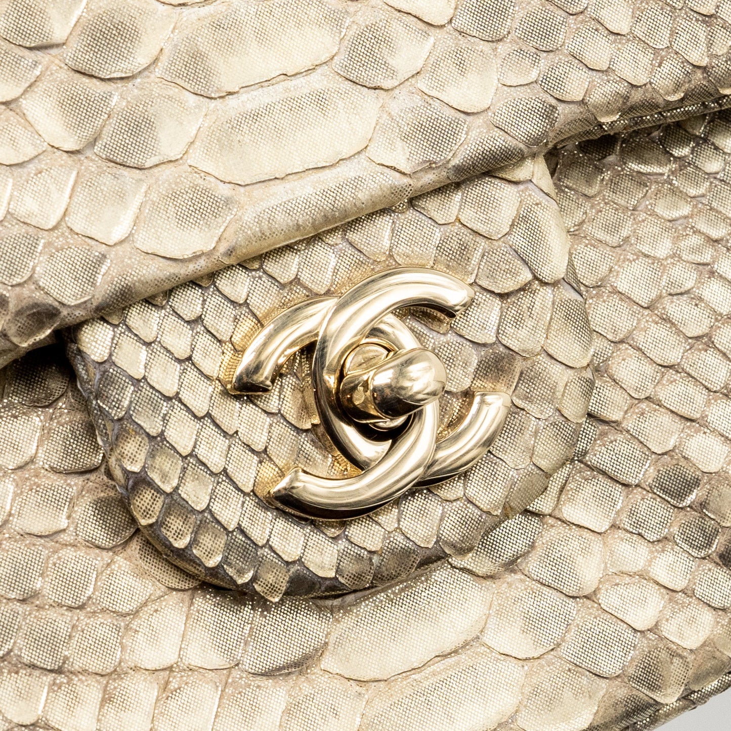 Chanel medium classic double flap bag python Gold