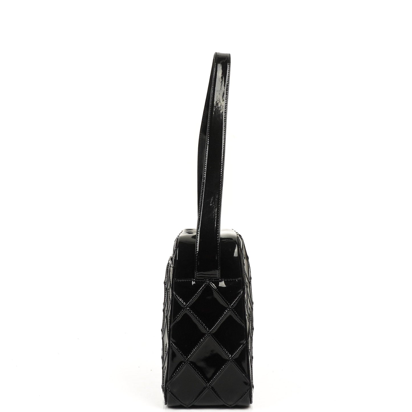 Chanel Diamond Stitch Black Quilted Patent Leather Shoulder Bag