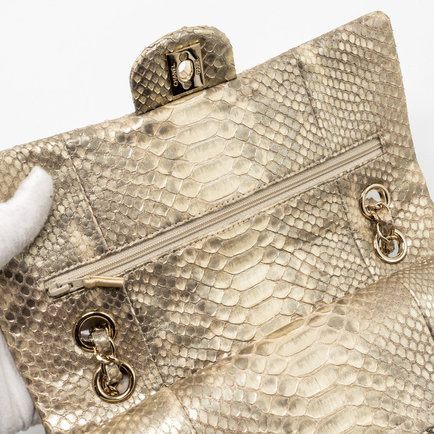 Chanel medium classic double flap bag python Gold