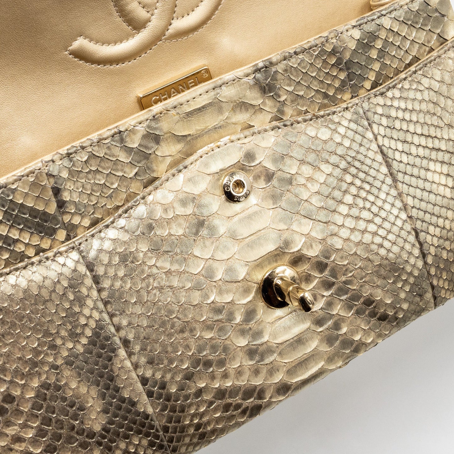 Chanel medium classic double flap bag python Gold