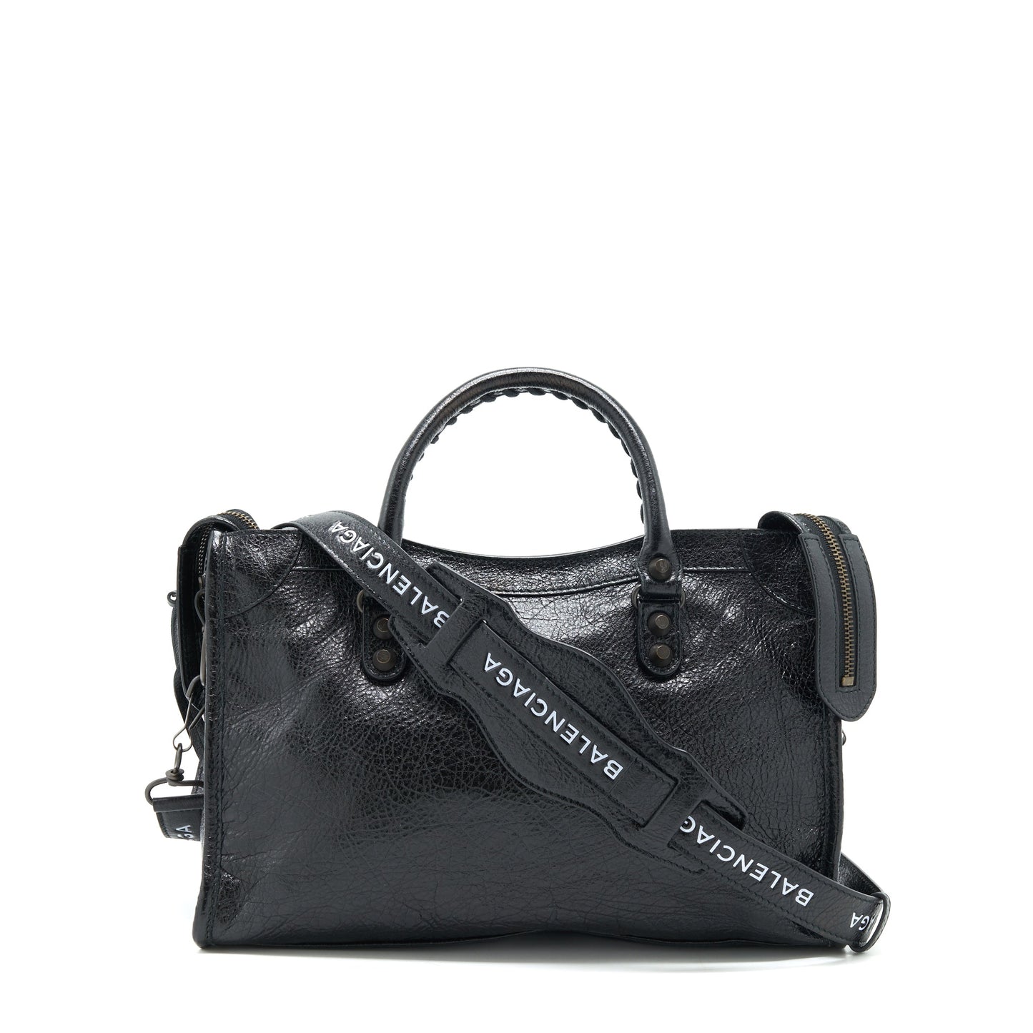 Balenciaga Small Classic City Crossbody Purse black with Logo print strap