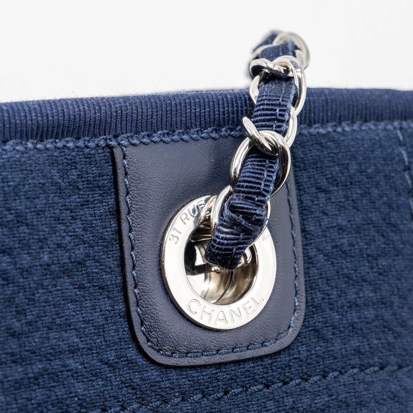 CHANEL SMALL DEAUVILLE TOTE BAG CANVAS NAVY  (Microchip)