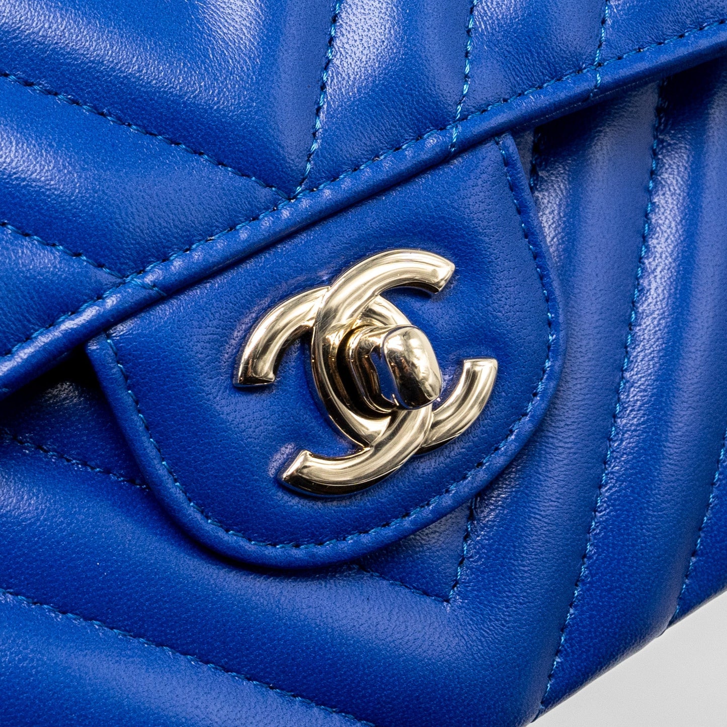 Chanel small classic double flap bag chevron lambskin blue L