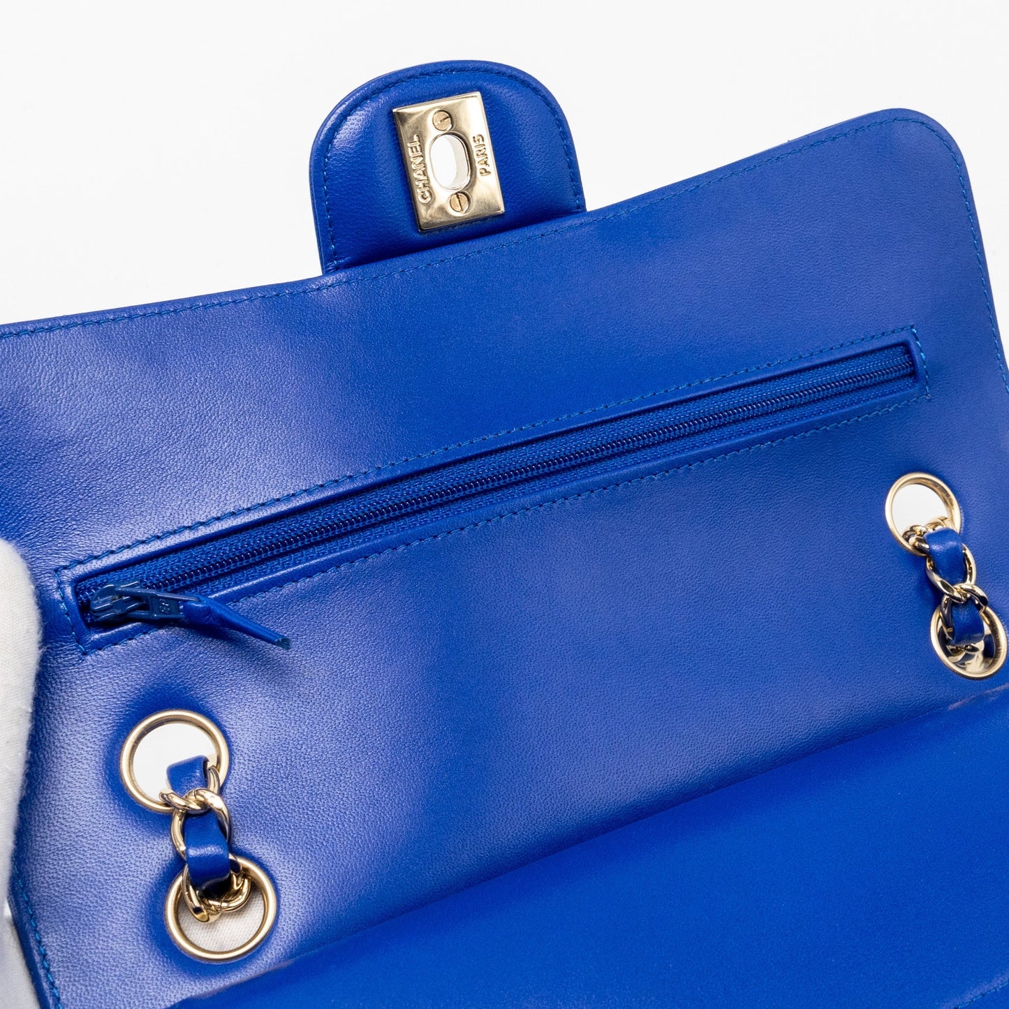 Chanel small classic double flap bag chevron lambskin blue L