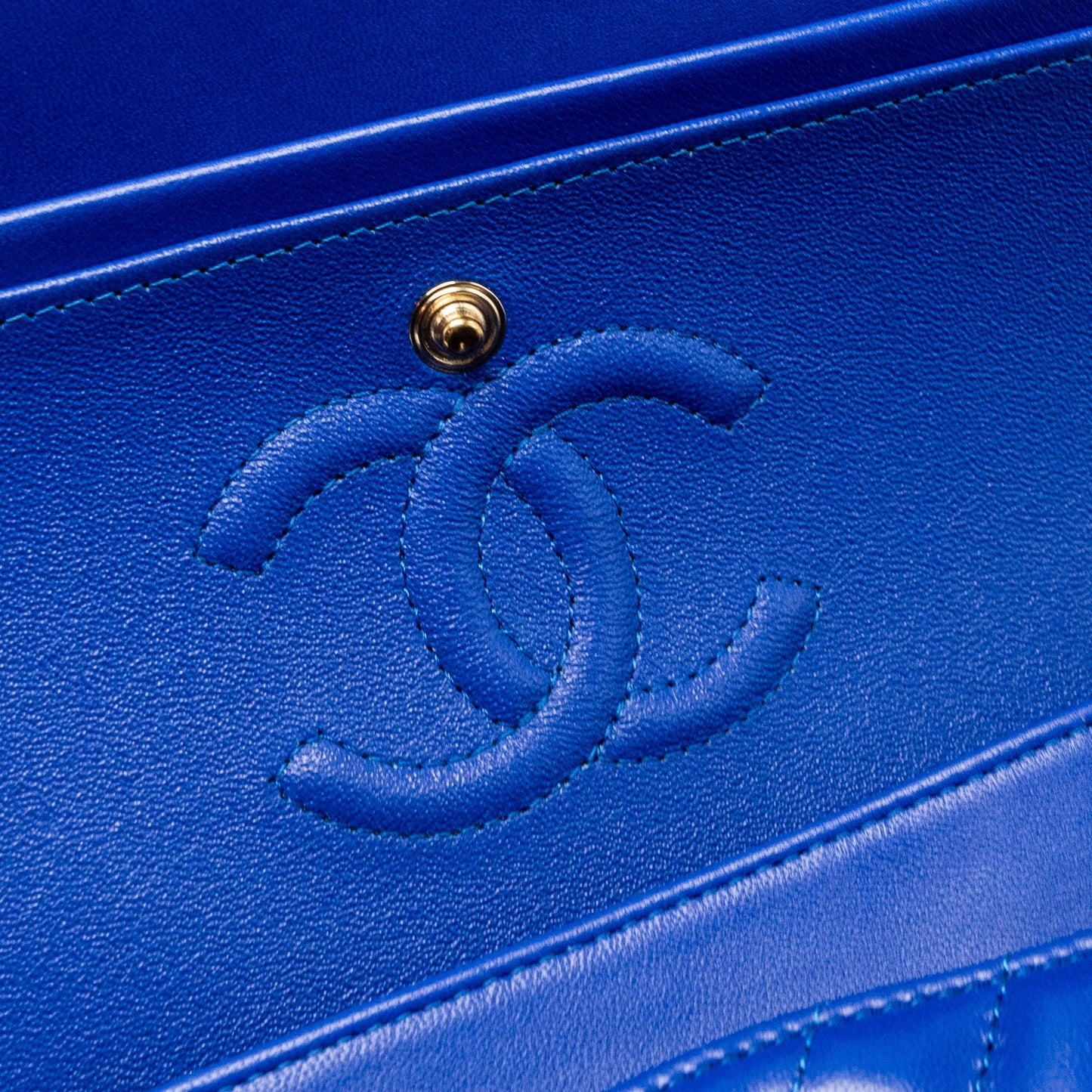 Chanel small classic double flap bag chevron lambskin blue L