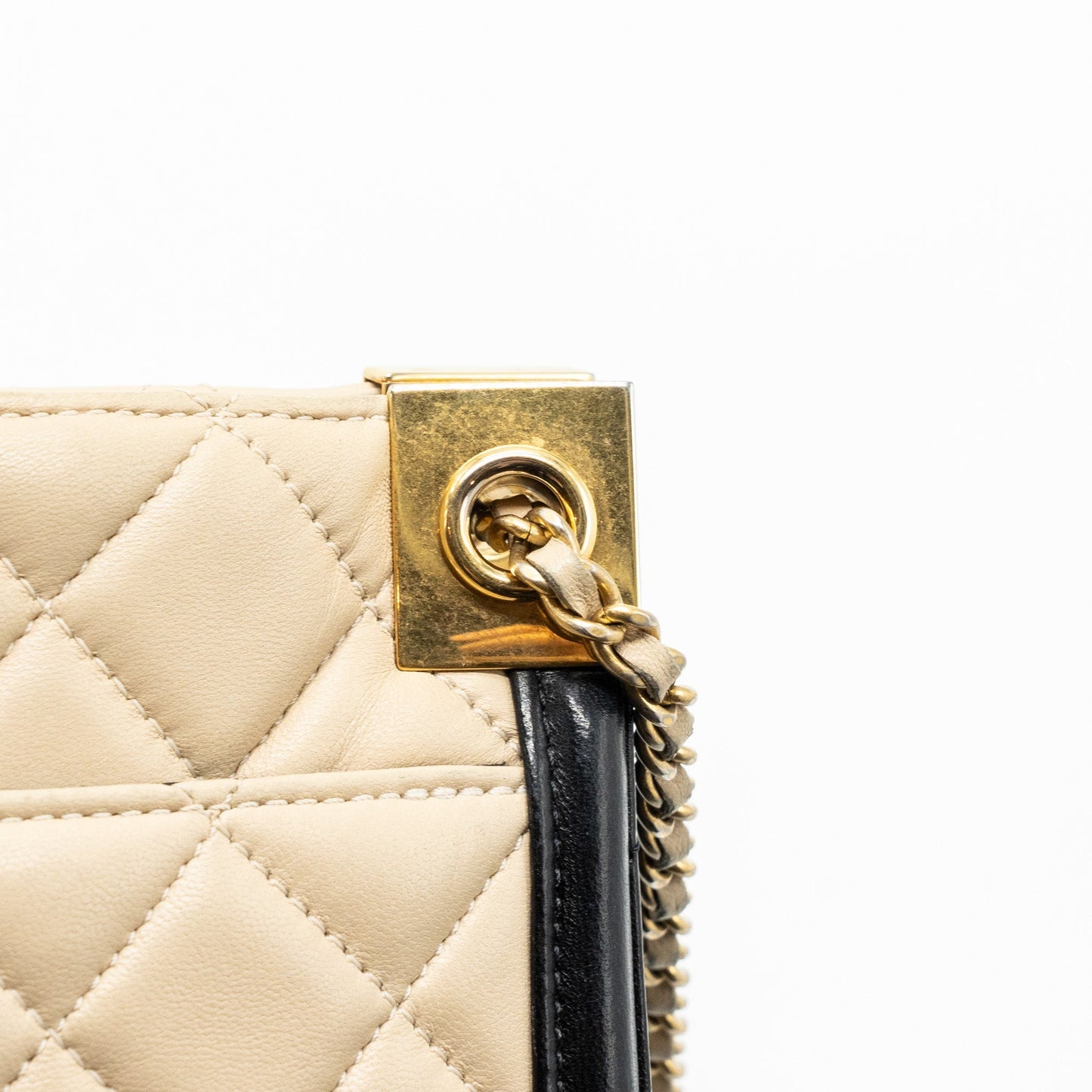 Chanel Quilted small shopping tote bag lambskin beige / black