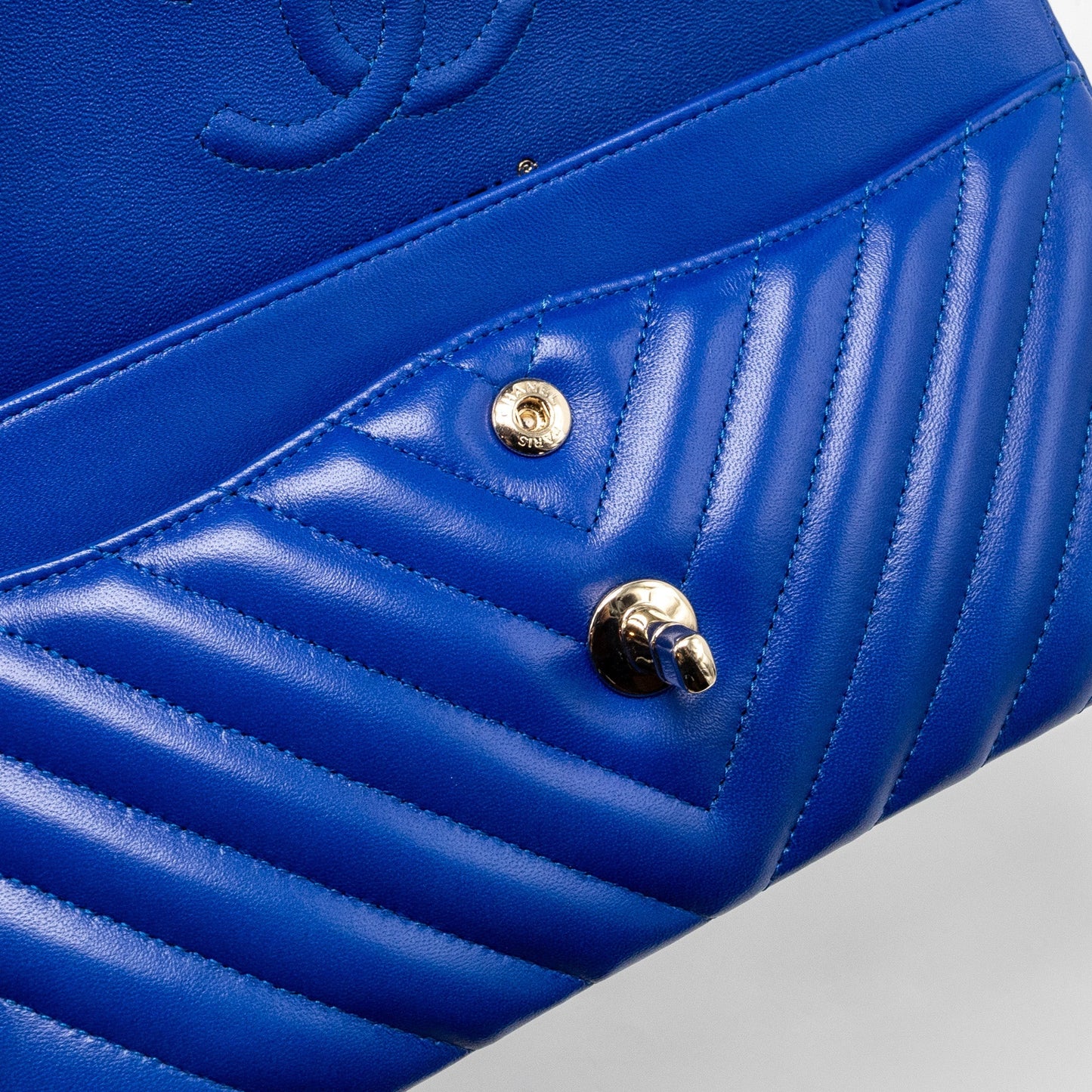 Chanel small classic double flap bag chevron lambskin blue L