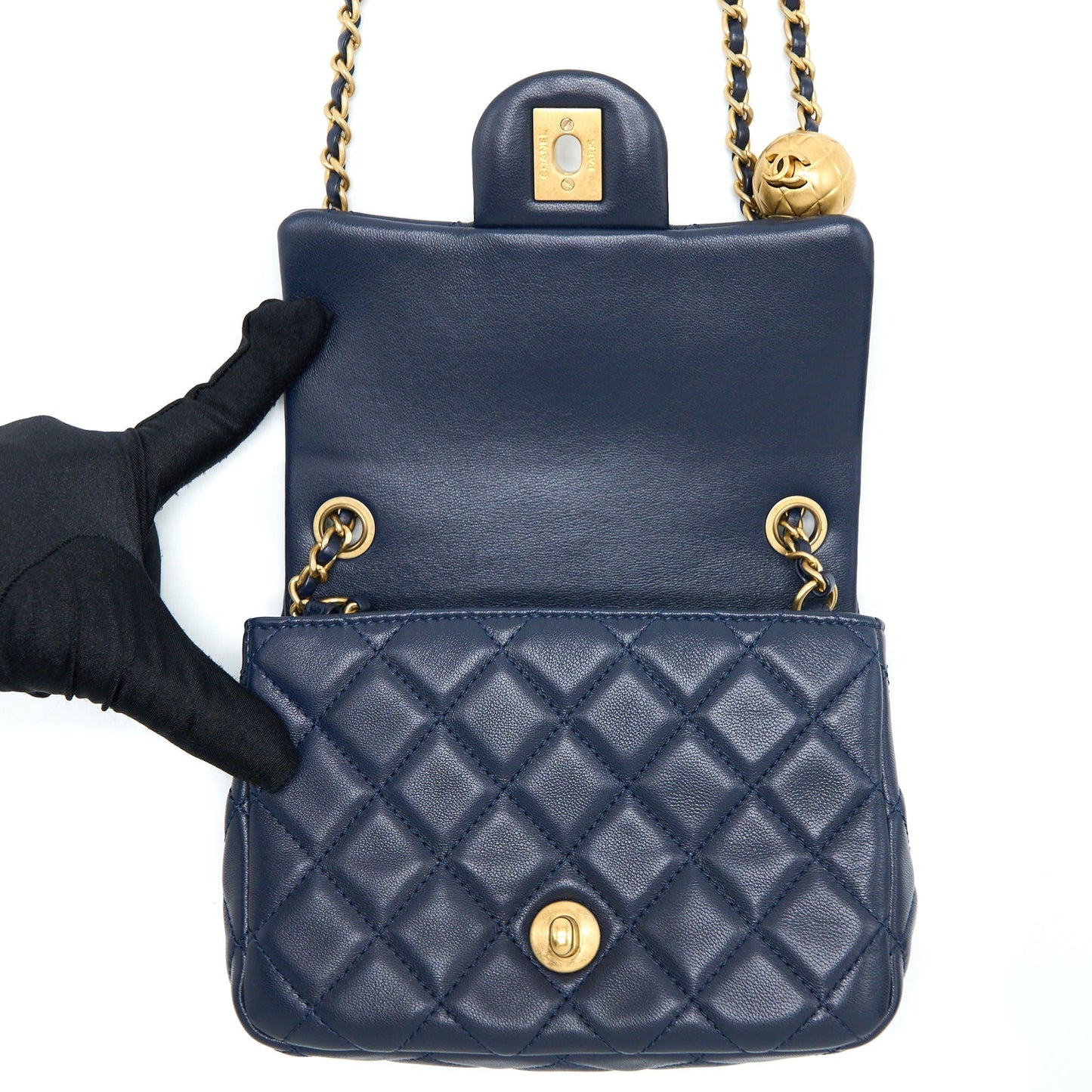 Chanel Pearl Crush Mini Square Lambskin Navy Brushed