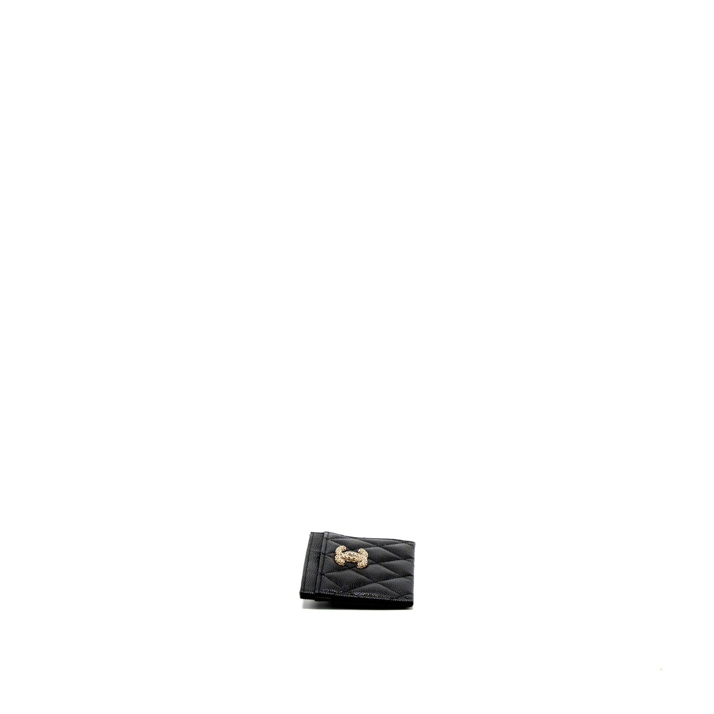 Chanel 23P Quilted CC Logo Card Holder Caviar Black L (Microchip)