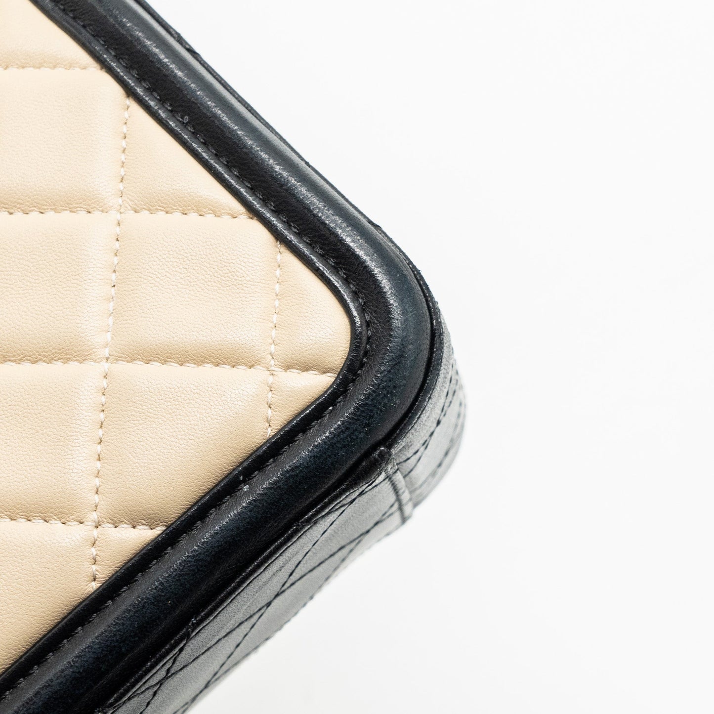 Chanel Quilted small shopping tote bag lambskin beige / black