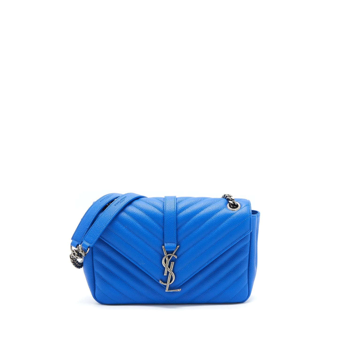 Saint laurent Mini College Purse grained calfskin blue ruthenium Hardware