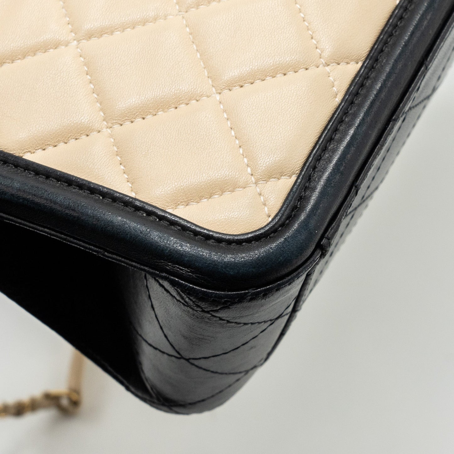 Chanel Quilted small shopping tote bag lambskin beige / black