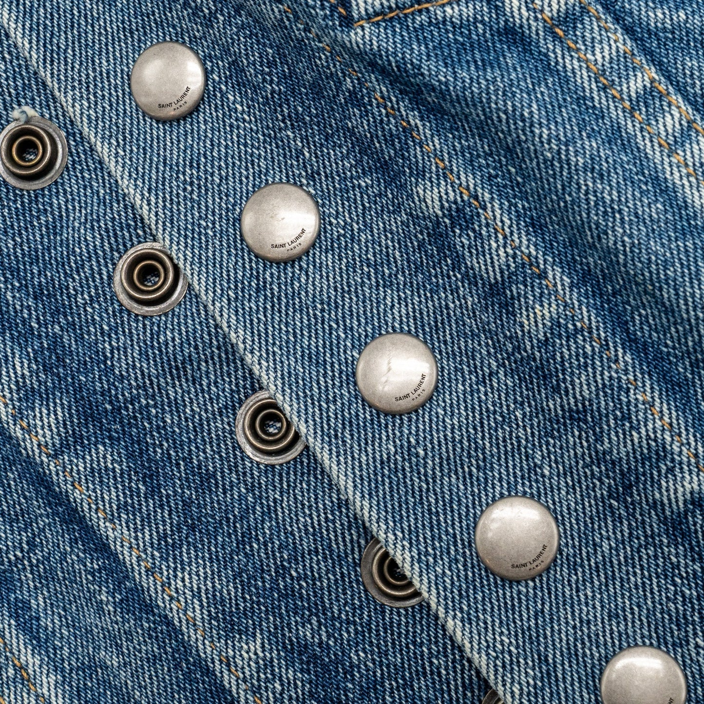 Saint Laurent Size Sleeveless Denim Vest Cotton Blue