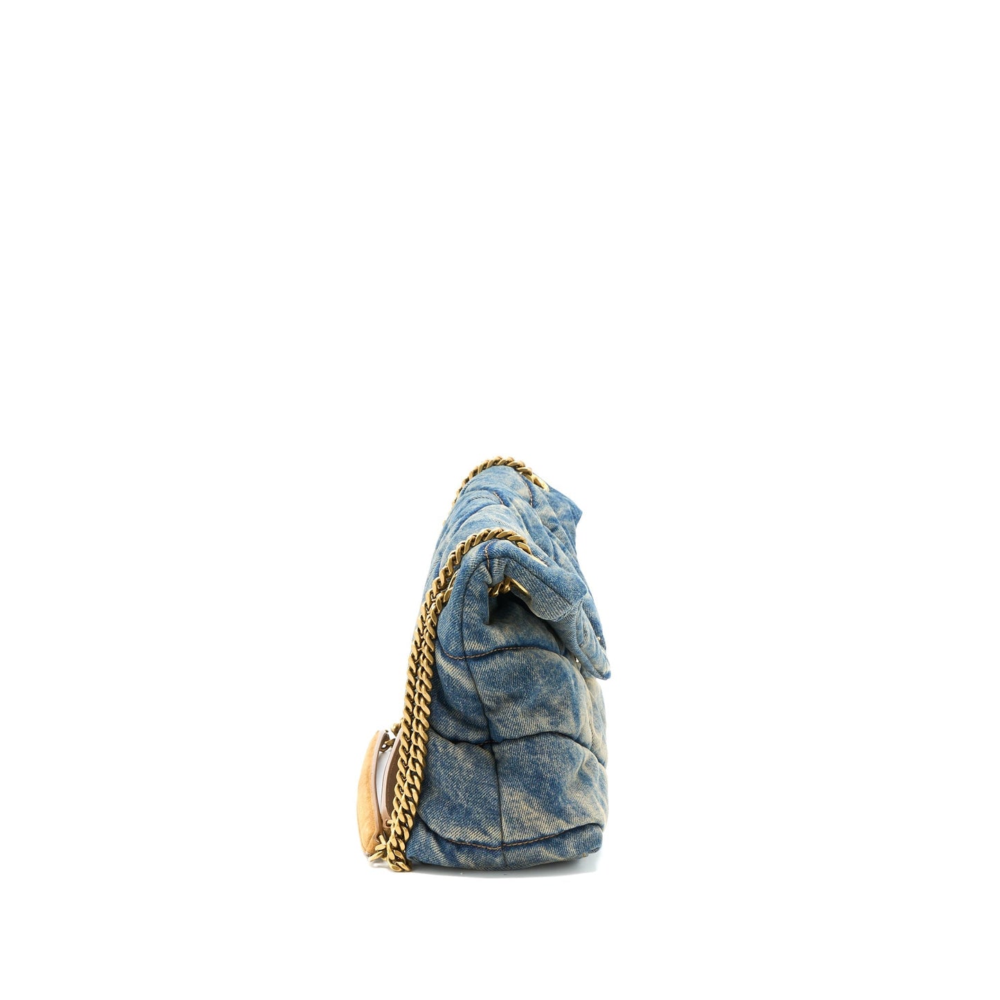 Saint Laurent Small Puffer Chain Purse Denim/Suede Blue Ruthenium