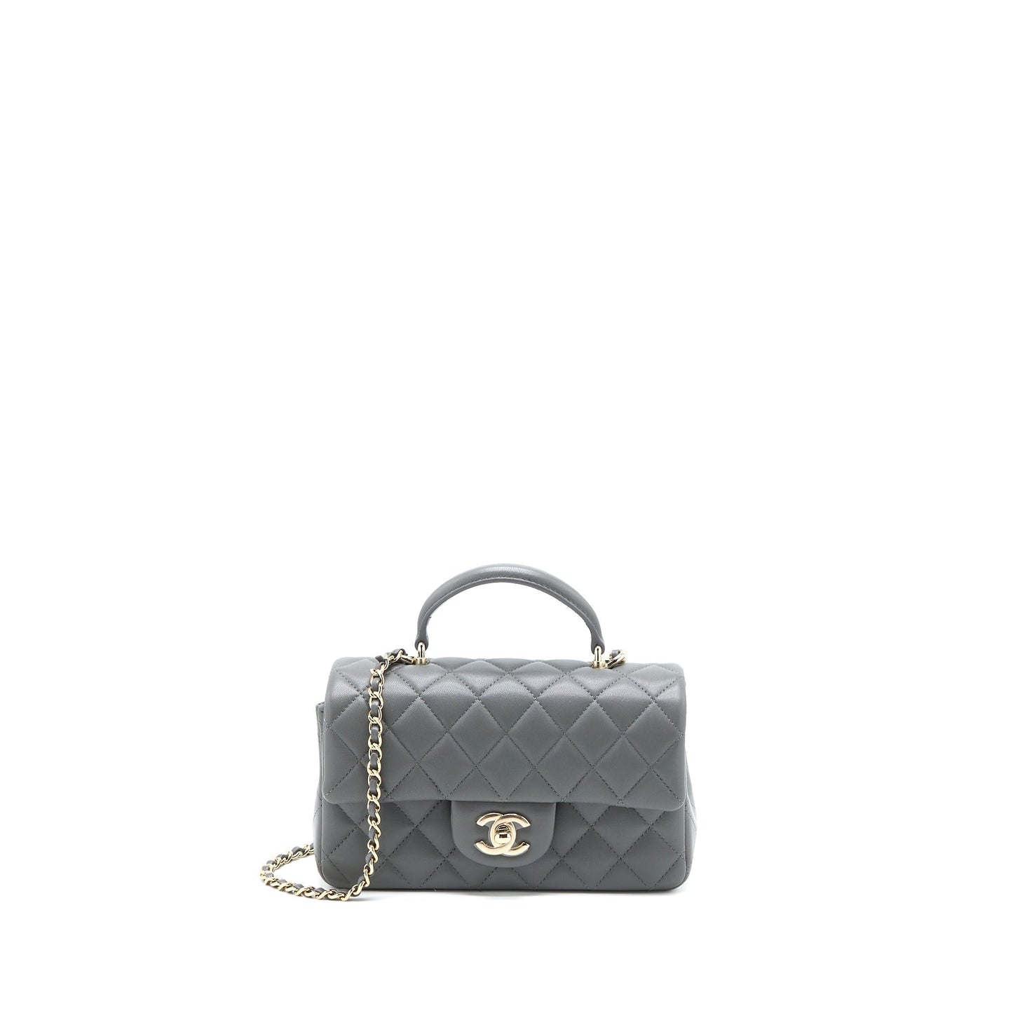 Chanel Top handle Mini Rectangular Flap Bag Lambskin Grey L (Microchip)